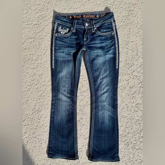 Rock Revival Jeans Women Size 26 Dee Boot Rhinestone Thick Stitch Pockets Blue - Picture 6 of 10